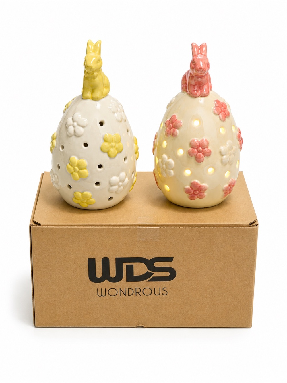 Ceramic Bunny Egg Lanterns - Yellow & Pink